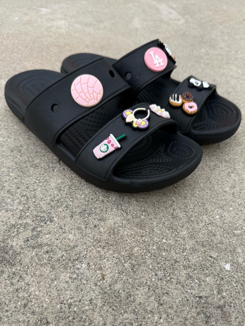 Crocs Sandals Two Strap Slides womens 6 Mens Sz 4 Black Birkencrocs summer pool - Picture 1 of 5